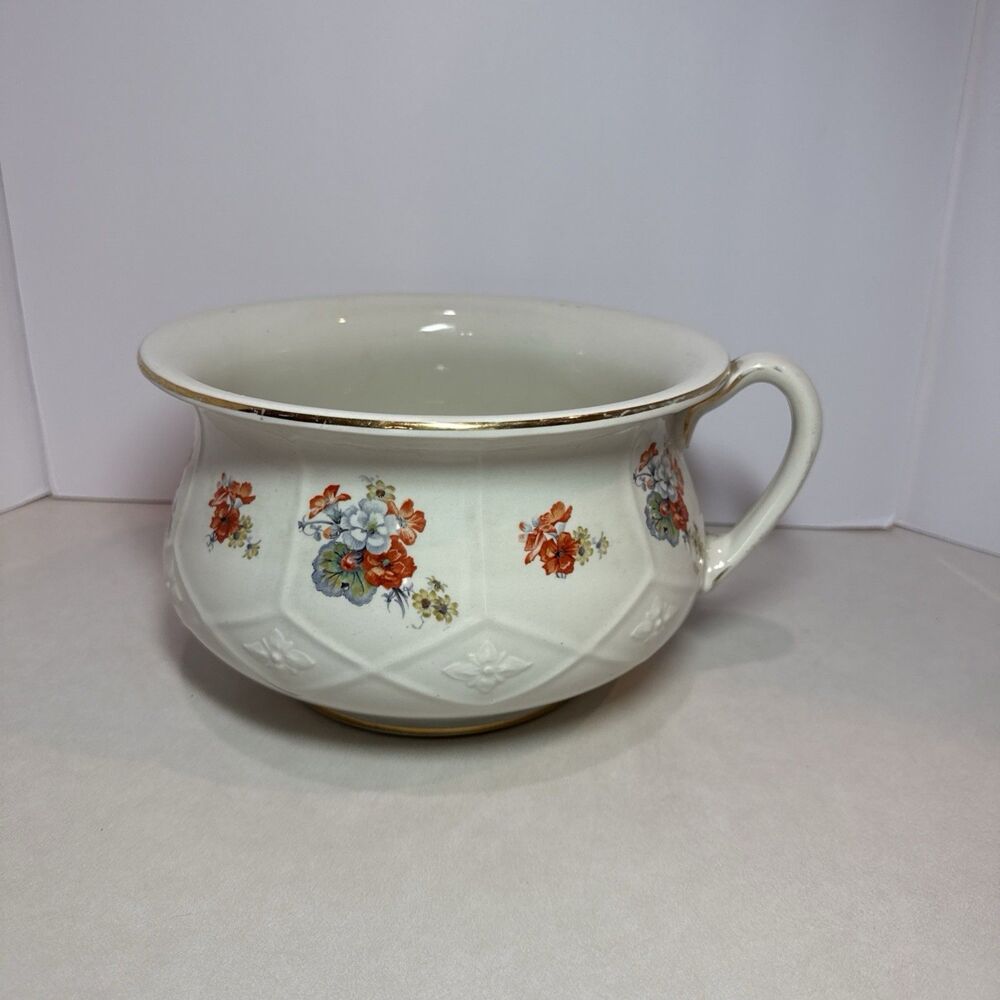 Burleigh Ware England Floral Ironstone Chamber Pot Handle Antique